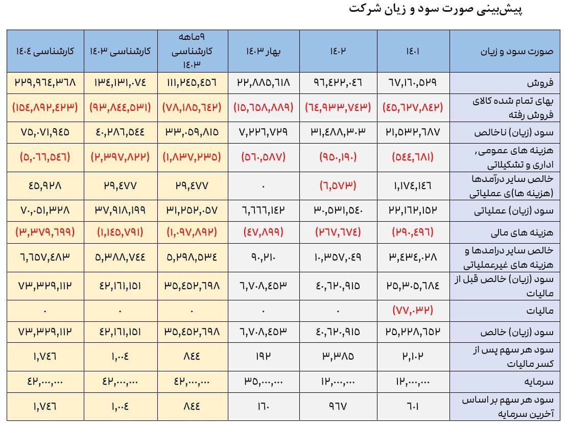پیش‌بینی صورت سود و زیان شرکت